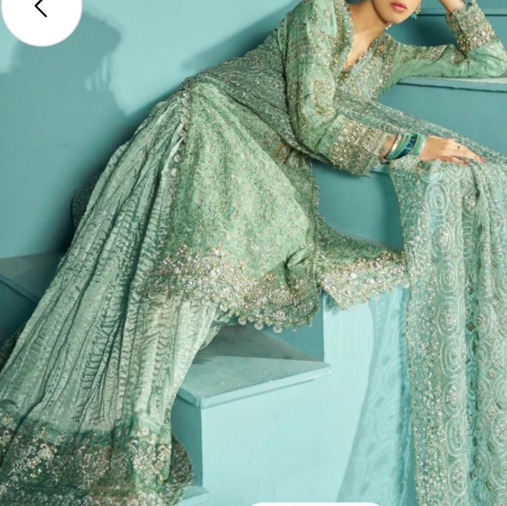 NEW Green women 3 piece desi Pakistani formal beaded outfit large